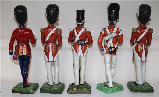 Two Dresden models of Grenadier Guards and four Sitzendorf models 27.5cm - 29cm, losses